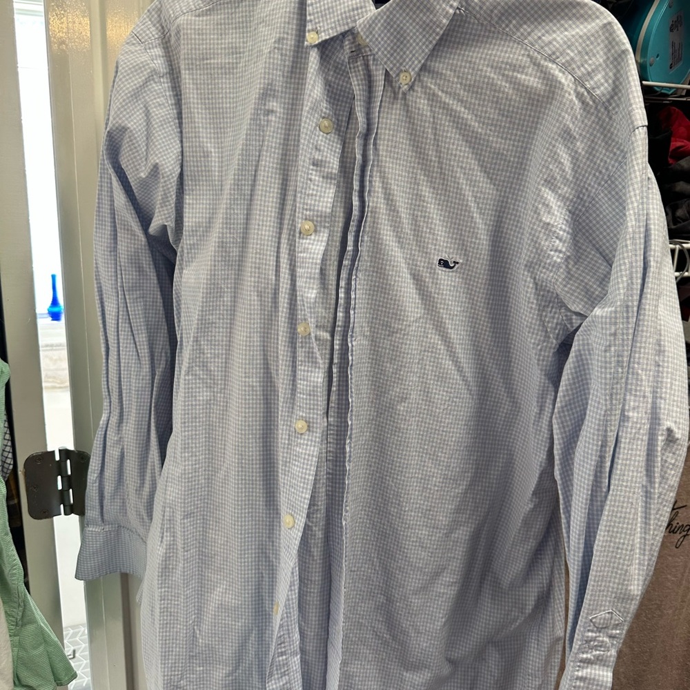 Men's Baby Blue Shirt Vineyard Vines with Navy Whale- medium